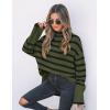 imageZESICA Womens Winter Sweaters Casual Turtleneck Long Sleeve Striped Side Slit Loose Pullover Sweater Jumper TopsOlive
