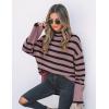 imageZESICA Womens Winter Sweaters Casual Turtleneck Long Sleeve Striped Side Slit Loose Pullover Sweater Jumper TopsPurple