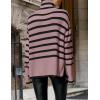 imageZESICA Womens Winter Sweaters Casual Turtleneck Long Sleeve Striped Side Slit Loose Pullover Sweater Jumper TopsPurple