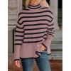 imageZESICA Womens Winter Sweaters Casual Turtleneck Long Sleeve Striped Side Slit Loose Pullover Sweater Jumper TopsPurple