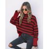 imageZESICA Womens Winter Sweaters Casual Turtleneck Long Sleeve Striped Side Slit Loose Pullover Sweater Jumper TopsRed