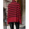 imageZESICA Womens Winter Sweaters Casual Turtleneck Long Sleeve Striped Side Slit Loose Pullover Sweater Jumper TopsRed