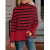 imageZESICA Womens Winter Sweaters Casual Turtleneck Long Sleeve Striped Side Slit Loose Pullover Sweater Jumper TopsRed