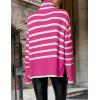 imageZESICA Womens Winter Sweaters Casual Turtleneck Long Sleeve Striped Side Slit Loose Pullover Sweater Jumper TopsRose