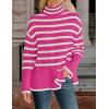 imageZESICA Womens Winter Sweaters Casual Turtleneck Long Sleeve Striped Side Slit Loose Pullover Sweater Jumper TopsRose