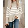imageZESICA Womens Winter Sweaters Casual Turtleneck Long Sleeve Striped Side Slit Loose Pullover Sweater Jumper TopsSand