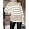 imageZESICA Womens Winter Sweaters Casual Turtleneck Long Sleeve Striped Side Slit Loose Pullover Sweater Jumper TopsSand