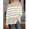 imageZESICA Womens Winter Sweaters Casual Turtleneck Long Sleeve Striped Side Slit Loose Pullover Sweater Jumper TopsSand