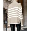 imageZESICA Womens Winter Sweaters Casual Turtleneck Long Sleeve Striped Side Slit Loose Pullover Sweater Jumper TopsSand