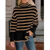 imageZESICA Womens Winter Sweaters Casual Turtleneck Long Sleeve Striped Side Slit Loose Pullover Sweater Jumper TopsTaupe