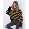 imageZESICA Womens Winter Sweaters Casual Turtleneck Long Sleeve Striped Side Slit Loose Pullover Sweater Jumper TopsTaupe