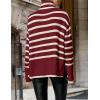 imageZESICA Womens Winter Sweaters Casual Turtleneck Long Sleeve Striped Side Slit Loose Pullover Sweater Jumper TopsWine