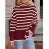 imageZESICA Womens Winter Sweaters Casual Turtleneck Long Sleeve Striped Side Slit Loose Pullover Sweater Jumper TopsWine