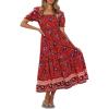 imageZESICA Womens 2025 Summer Boho Floral Print Square Neck Ruffle Swing Beach Long Maxi DressRed