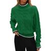 imageZESICA Womens Casual Long Sleeve Mock Neck Cable Knit Contrast Color Fall Winter Chunky Pullover SweaterGreen