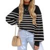 imageZESICA Womens Casual Turtleneck Long Lantern Sleeve Oversized Ribbed Knit Pullover Sweater Jumper TopBlackstripe