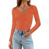 imageZESICA Womens Fall Long Sleeve V Neck T Shirts Ribbed Knit Sweater Slim Fit Solid Basic Casual Tee TopsOrange
