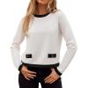 imageZESICA Womens Fall Sweaters 2025 Long Sleeve Crewneck Knit Color Block Lightweight Pullover Tops ClothesWhite