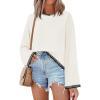 imageZESICA Womens Oversized Long Sleeve Sweaters Fall Crewneck Color Block Loose Ribbed Knit Pullover TopsWhite