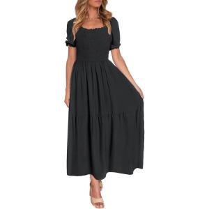 imageZESICA Womens 2025 Summer Boho Floral Print Square Neck Ruffle Swing Beach Long Maxi DressBlack