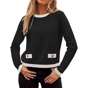 imageZESICA Womens Fall Sweaters 2025 Long Sleeve Crewneck Knit Color Block Lightweight Pullover Tops ClothesBlack