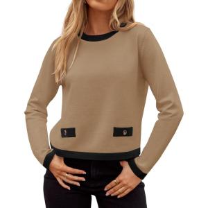 imageZESICA Womens Fall Sweaters 2025 Long Sleeve Crewneck Knit Color Block Lightweight Pullover Tops ClothesToffee