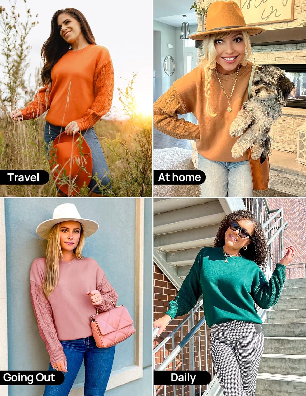 imageZESICA Womens Fall Long Sleeve Crew Neck Solid Color Cable Knit Chunky Casual Oversized Pullover Sweater TopsCoral