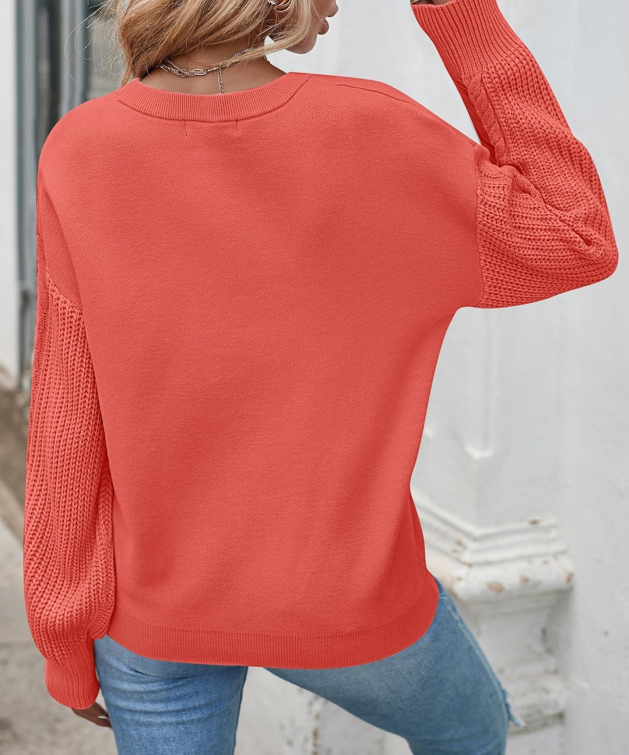 imageZESICA Womens Fall Long Sleeve Crew Neck Solid Color Cable Knit Chunky Casual Oversized Pullover Sweater TopsCoral