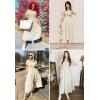 imageZESICA Womens 2025 Bohemian Summer Plaid Square Neck Puff Sleeve Ruffle Flowy Beach Midi DressBeige
