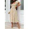 imageZESICA Womens 2025 Bohemian Summer Plaid Square Neck Puff Sleeve Ruffle Flowy Beach Midi DressBeige