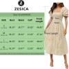 imageZESICA Womens 2025 Bohemian Summer Plaid Square Neck Puff Sleeve Ruffle Flowy Beach Midi DressBeige