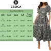 imageZESICA Womens 2025 Bohemian Summer Plaid Square Neck Puff Sleeve Ruffle Flowy Beach Midi DressBlack