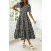 imageZESICA Womens 2025 Bohemian Summer Plaid Square Neck Puff Sleeve Ruffle Flowy Beach Midi DressBlack