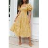 imageZESICA Womens 2025 Bohemian Summer Plaid Square Neck Puff Sleeve Ruffle Flowy Beach Midi DressGinger