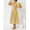 imageZESICA Womens 2025 Bohemian Summer Plaid Square Neck Puff Sleeve Ruffle Flowy Beach Midi DressGinger