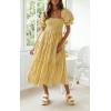 imageZESICA Womens 2025 Bohemian Summer Plaid Square Neck Puff Sleeve Ruffle Flowy Beach Midi DressGinger
