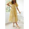 imageZESICA Womens 2025 Bohemian Summer Plaid Square Neck Puff Sleeve Ruffle Flowy Beach Midi DressGinger