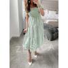 imageZESICA Womens 2025 Bohemian Summer Plaid Square Neck Puff Sleeve Ruffle Flowy Beach Midi DressGreen