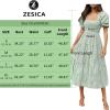 imageZESICA Womens 2025 Bohemian Summer Plaid Square Neck Puff Sleeve Ruffle Flowy Beach Midi DressGreen
