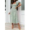 imageZESICA Womens 2025 Bohemian Summer Plaid Square Neck Puff Sleeve Ruffle Flowy Beach Midi DressGreen
