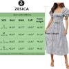 imageZESICA Womens 2025 Bohemian Summer Plaid Square Neck Puff Sleeve Ruffle Flowy Beach Midi DressGrey