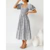 imageZESICA Womens 2025 Bohemian Summer Plaid Square Neck Puff Sleeve Ruffle Flowy Beach Midi DressGrey