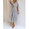 imageZESICA Womens 2025 Bohemian Summer Plaid Square Neck Puff Sleeve Ruffle Flowy Beach Midi DressGrey