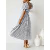 imageZESICA Womens 2025 Bohemian Summer Plaid Square Neck Puff Sleeve Ruffle Flowy Beach Midi DressGrey