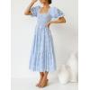 imageZESICA Womens 2025 Bohemian Summer Plaid Square Neck Puff Sleeve Ruffle Flowy Beach Midi DressLightblue