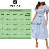 imageZESICA Womens 2025 Bohemian Summer Plaid Square Neck Puff Sleeve Ruffle Flowy Beach Midi DressLightblue