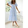 imageZESICA Womens 2025 Bohemian Summer Plaid Square Neck Puff Sleeve Ruffle Flowy Beach Midi DressLightblue