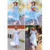 imageZESICA Womens 2025 Bohemian Summer Plaid Square Neck Puff Sleeve Ruffle Flowy Beach Midi DressLightblue