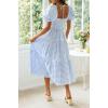 imageZESICA Womens 2025 Bohemian Summer Plaid Square Neck Puff Sleeve Ruffle Flowy Beach Midi DressLightblue