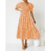 imageZESICA Womens 2025 Bohemian Summer Plaid Square Neck Puff Sleeve Ruffle Flowy Beach Midi DressOrange